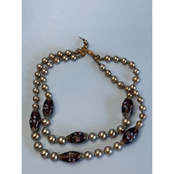 Vintage Japan Cultured Pearl Necklace With Glass Lampwork Beads 16" Elegant Jewe - Picture 5 of 11